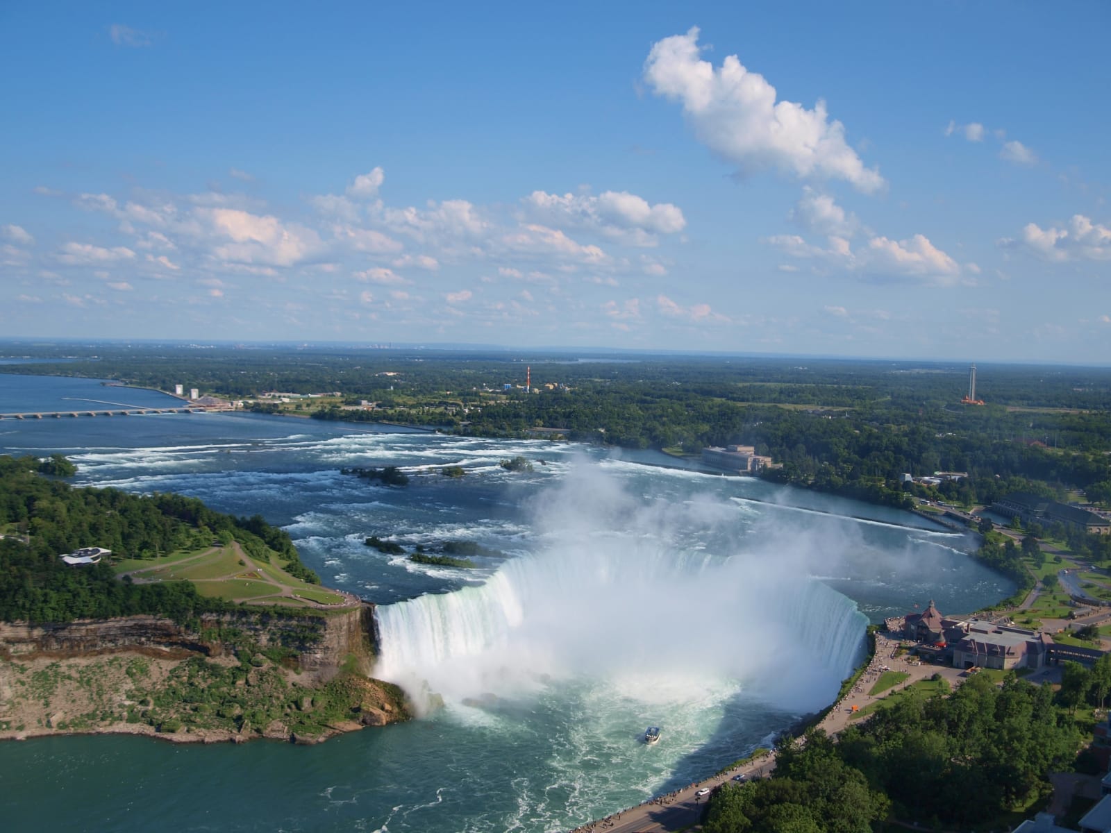 Horseshoe Falls from the Canadian side, with the Niagara River and Goat Island in view