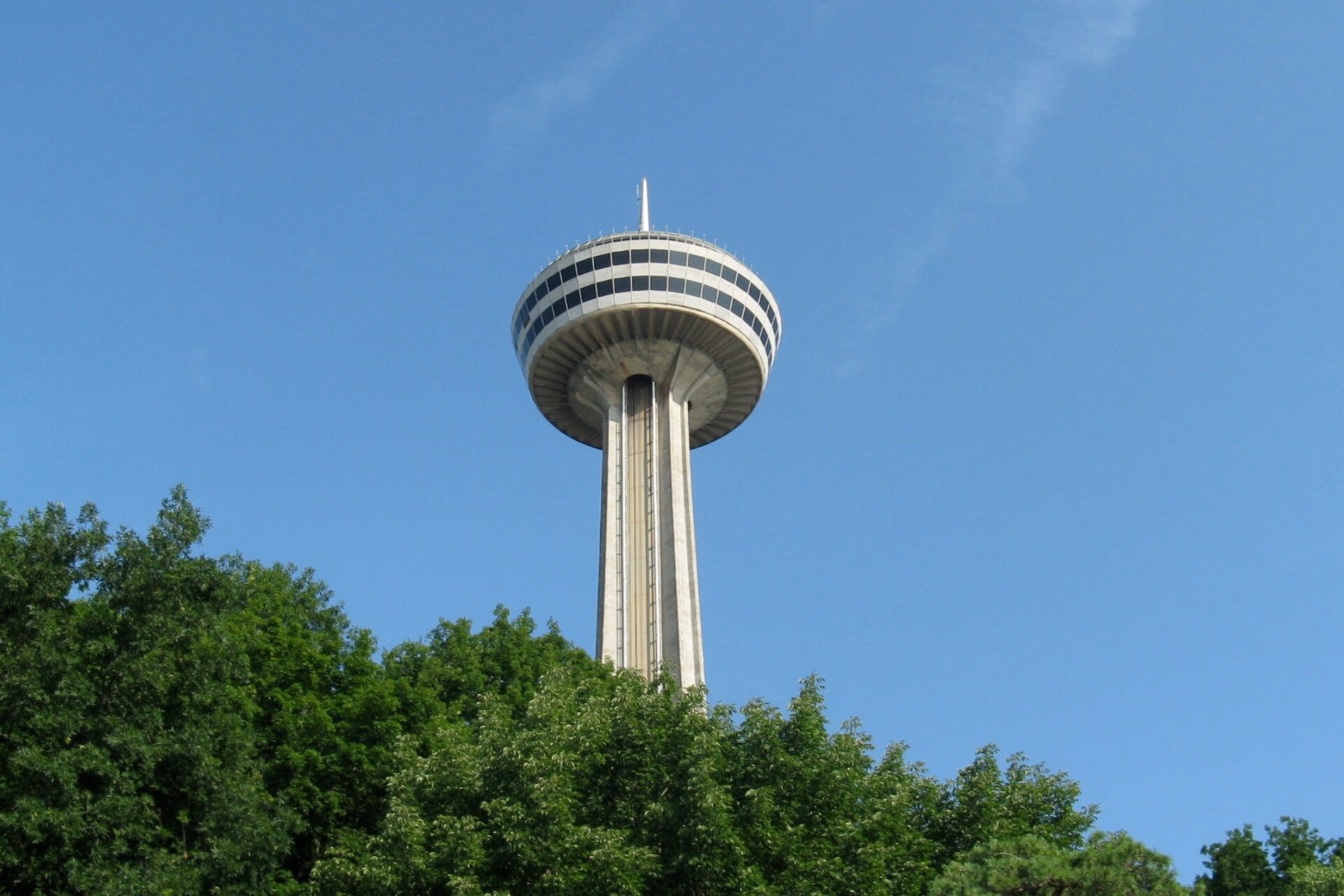 Skylon Tower rising above the trees in Niagara Falls