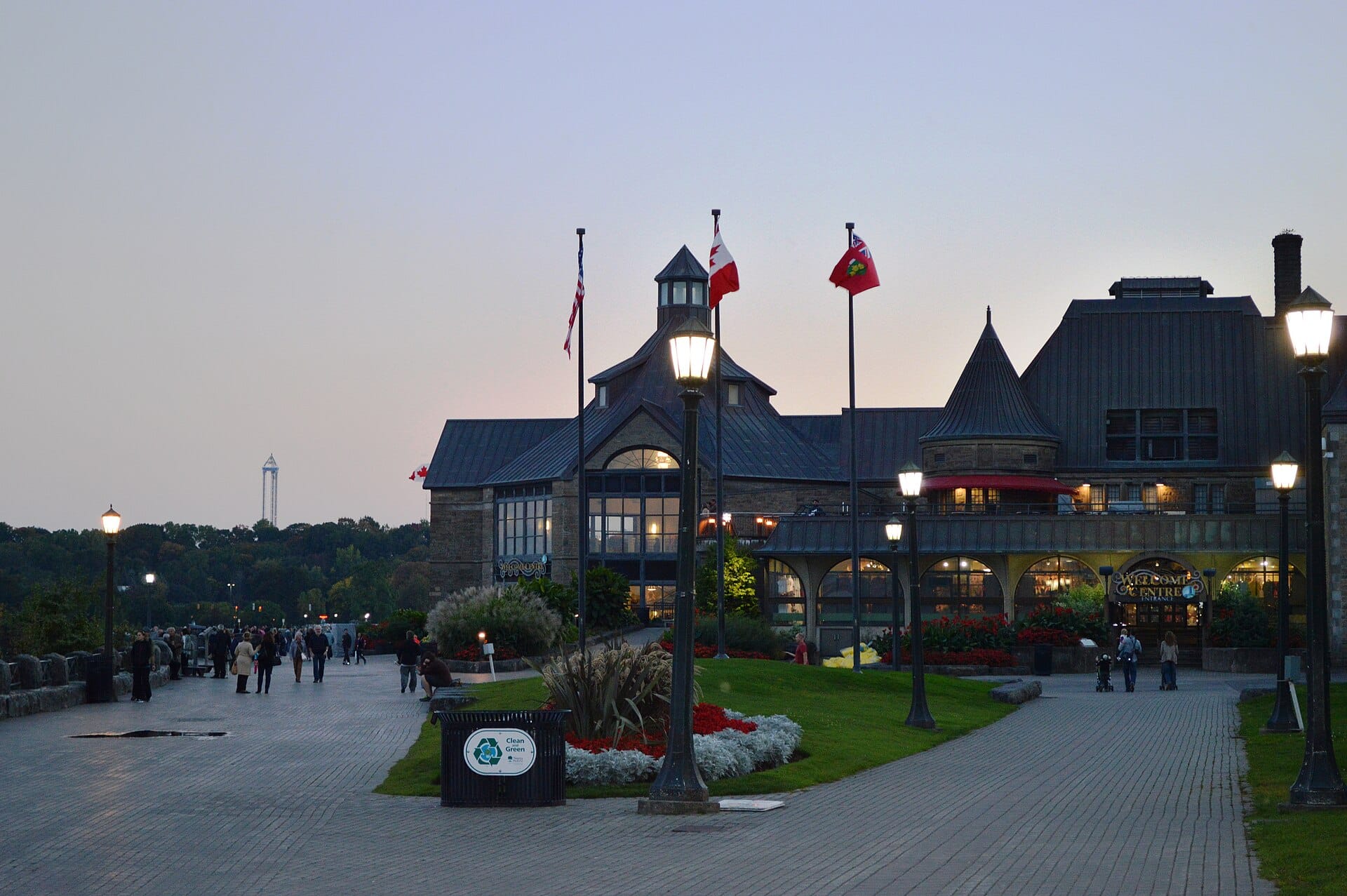 Table Rock Centre at dusk, where Table Rock House Restaurant looks over the Falls